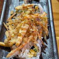 Vegetable tempura roll with eel sauce (sauce is vegan) at Izakaya Raku in Grover Beach