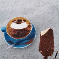 Cappuccino with magnum icecream at Astro Cafe in Lake Tekapo