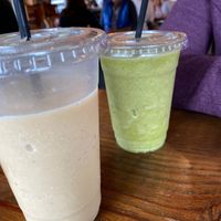 Peanut butter Banana and green Machine smoothie. GREEN MACHINE IS BETTER 😊 at The Urban Bean in Orange Park
