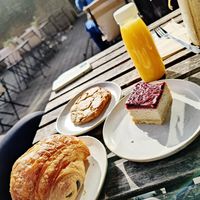 Chocolate croissant, berry cheesecake and a salted almond cookie at WAVE in East London