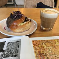 New York brisket on brioche (with shiitake mushrooms, sauerkraut, gherkin & mayo) and a peanut butter coffee   at WAVE in East London