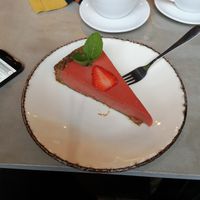 Raw strawberry cake at Caffe Miasto in Warsaw
