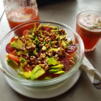 Avocado salad with strawberry lemonade at Caffe Miasto in Warsaw