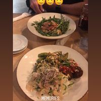 Pasta and vegan balls with home made wedges  at Caffe Miasto in Warsaw