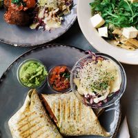three meals. tortila, kofta, pasta at Caffe Miasto in Warsaw