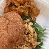 Teriyaki Chick’n sandwich and potato salad  at Sage Against The Machine in Bellingham