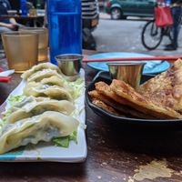 Dumplings and sesame pancake at Spicy Moon - 6th St in New York City
