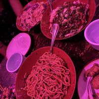 Zhan Jiang noodles (left), rice noodle with veggies (back), Dan Dan noodle (right)  at Spicy Moon - 6th St in New York City