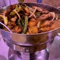 Dry pot with added vegan chicken  at Spicy Moon - 6th St in New York City