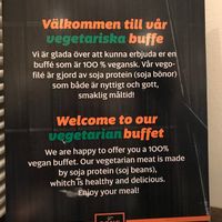 Sign by the vegan section of the buffet at Pong Klara in Stockholm