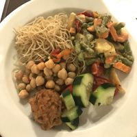 Vegan buffet (noodles, chickpeas, vegetables)  at Jardim das Cerejas - Chiado in Lisbon