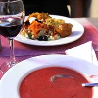 beetroot soup from buffet at Jardim das Cerejas - Chiado in Lisbon