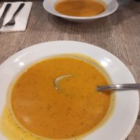 The delicious pumpkin soup at Jardim das Cerejas - Chiado in Lisbon