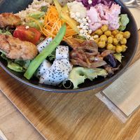 Vegetable salad rice bowl at Rakuen Cafe in Naha