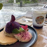 Sweet potato pancakes - yummyyyyy  at Rakuen Cafe in Naha