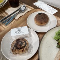 Chocolate cookie and red bean bun   at Rakuen Cafe in Naha