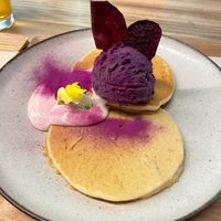 Beniimo pancakes at Rakuen Cafe in Naha