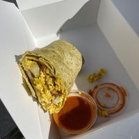 Vegan brekkie burrito with potato instead of beans  at Palm Greens Cafe in Palm Springs