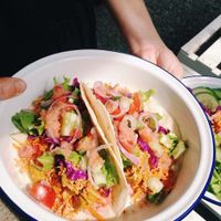 Pumpkin tacos! Served with fresh polsambol and salad at No Fish Today in Weligama