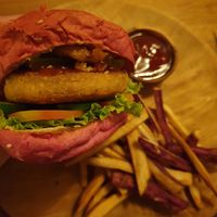 Delicious burger patty at No Fish Today in Weligama