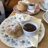 Traditional cream tea and chocolate one at the back!  at Twisted Currant in Helston