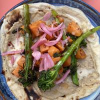 Flatbread, babaganoush, broccoli, sweet potato and onion “small plate" at Friend of Mine  in Bridge Of Allan
