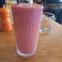 Strawberry, banana and lime smoothie (with coconut milk) at Friend of Mine  in Bridge Of Allan