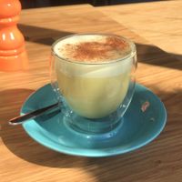 Golden milk latte in the sun at Friend of Mine  in Bridge Of Allan