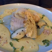 Cannelloni made with Chinese cabbage instead of pasta, stuffed with curried tofu at Bistro De Rode Kater in Deventer