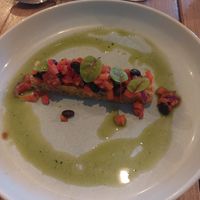 Vegan voorgerecht (krokante polenta) at Bistro De Rode Kater in Deventer