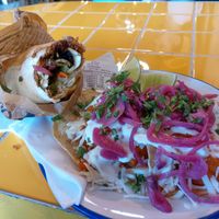 Portobello mushroom burrito and sweet potato tacos at With Love Burrito in Maastricht