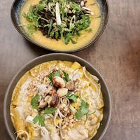 Mains: Green lentils&Shiitake mushrooms / Rigatoni pasta with squash&chanterelle mushrooms   at Le Potager de Charlotte - Rennequin in Paris