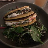 Cashew cheese stuffed chickpea and rice pancake🤤 at Le Potager de Charlotte - Rennequin in Paris