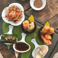 Ying Yang vegetarian basket (vegan) - fresh spring roll, tofu La Lot, crispy okra and banana blossom salad. at Mango Bay Resort in Phu Quoc