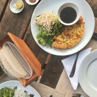 Vegetarian Bánh xèo (vegan) - Mixed vegetable mushroom, tofu and crispy pancake served with fresh herbs and peanut sauce. at Mango Bay Resort in Phu Quoc