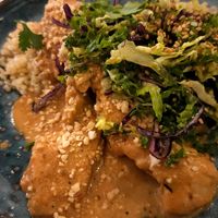 Saitai with vegan chicken and rice at Coco Cuina Viva in Cadaques