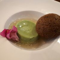 Mango and basil Panna cotta, yuzu jelly and gingerbread at Coco Cuina Viva in Cadaques