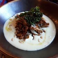 Mait with truffled potato puree, candied shallots and bimi at Coco Cuina Viva in Cadaques