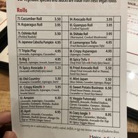 The vegan side of the menu at Sushi Jin Next Door in Woodbridge