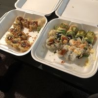 Right side: Fried Avocado Roll.                                         Left Side: Jungle Roll and something else I forgot :(. But everything was super delicious!  at Sushi Jin Next Door in Woodbridge