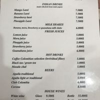 Drinks menu at Maharaja India in Magdalena