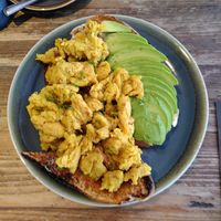 Chickpea scramble and avocado on toast. at Galeri Café Bar in Caernarfon