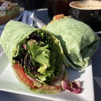 Veggie wrap. No cheese. No pesto. Add radishes.   at Big House Bean in Brentwood