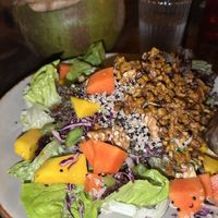 Salad & fresh coconut   at Blue Earth Village in Bunutan