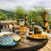 The eggplant coconut soup is SOOO tasty! at Blue Earth Village in Bunutan