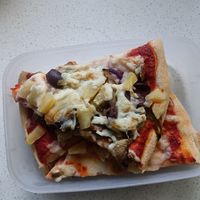 leftover vegan veggie pizza! at Vermont Pizzeria in Vermont