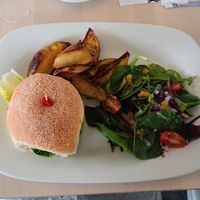 Onion bhaji burger at Pixie Bakes Cakery and Coffee Shop in Tintwistle