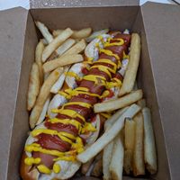 Moving mountains hotdog and chips at Simple and Good in Enfield