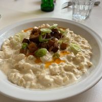 Dumplings with vegan sheep cheese   at Made with Laf in Bratislava