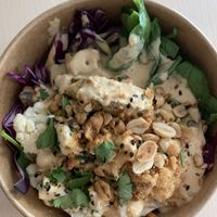 Peanut tempeh bowl at TINK in Ljubljana